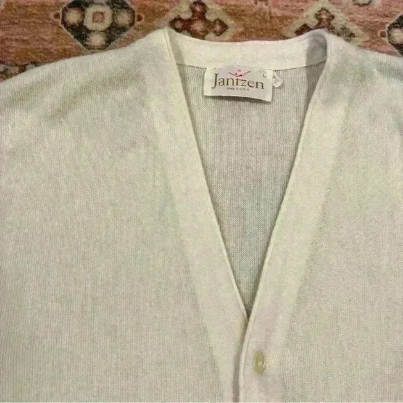 Vintage Jantzen White Knit Button Up Cardigan Sweater - Picture 3 of 4